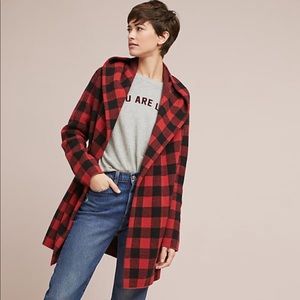 Anthropologie Field Flower Red Plaid Sweater Coat